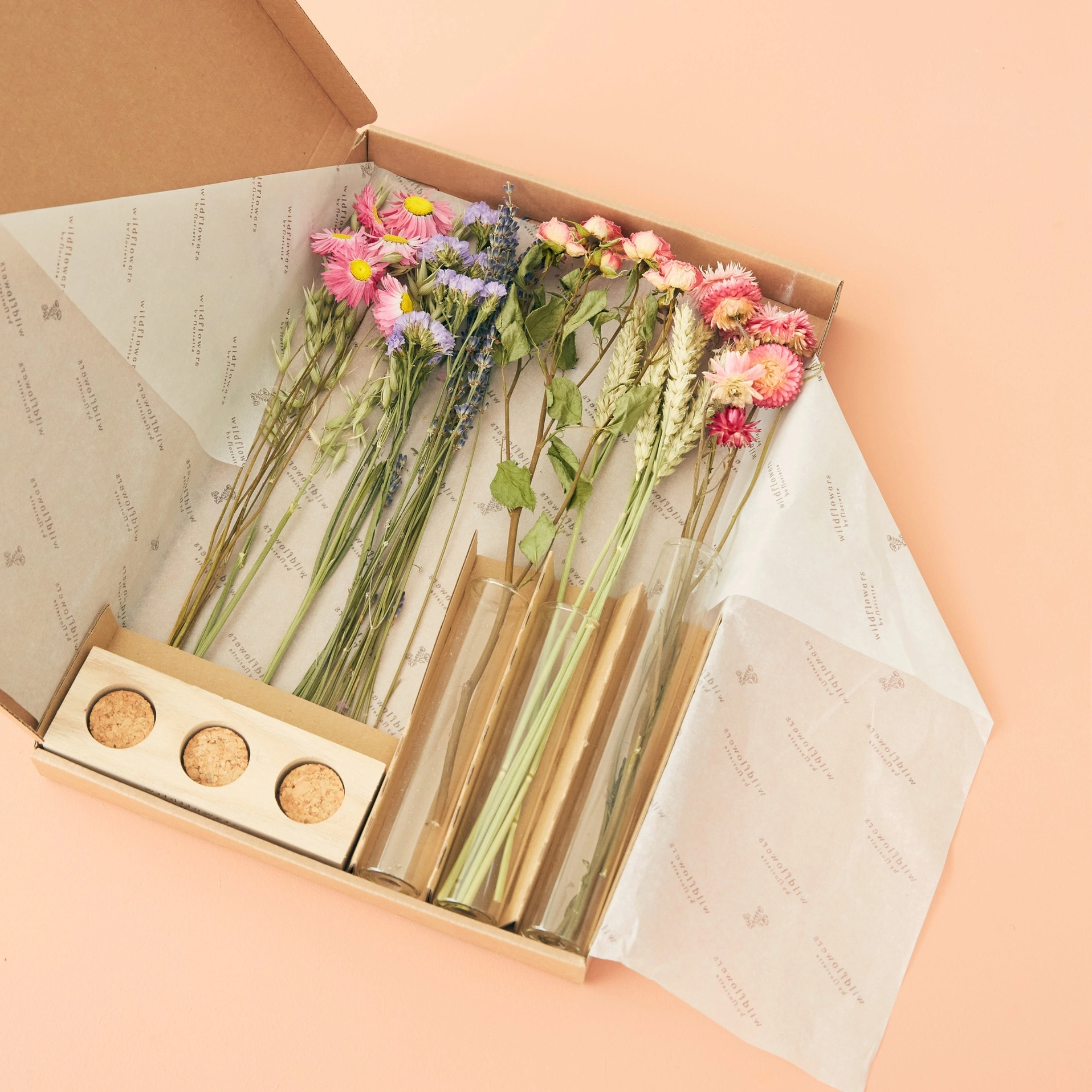 Trockenblumen Geschenkbox mit Vasen, Rosa