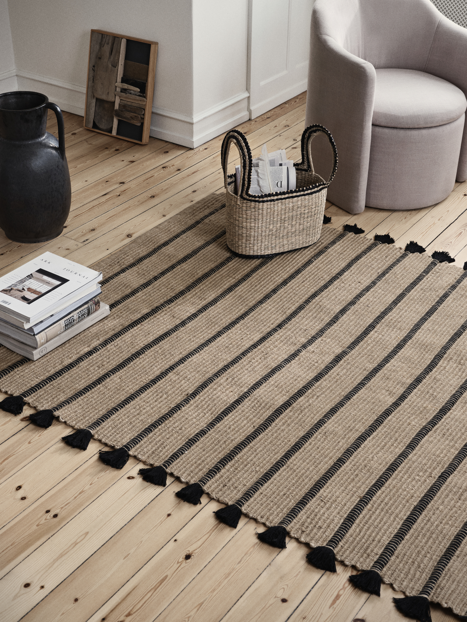 Rug Ezra, 70x140, Black / Natural