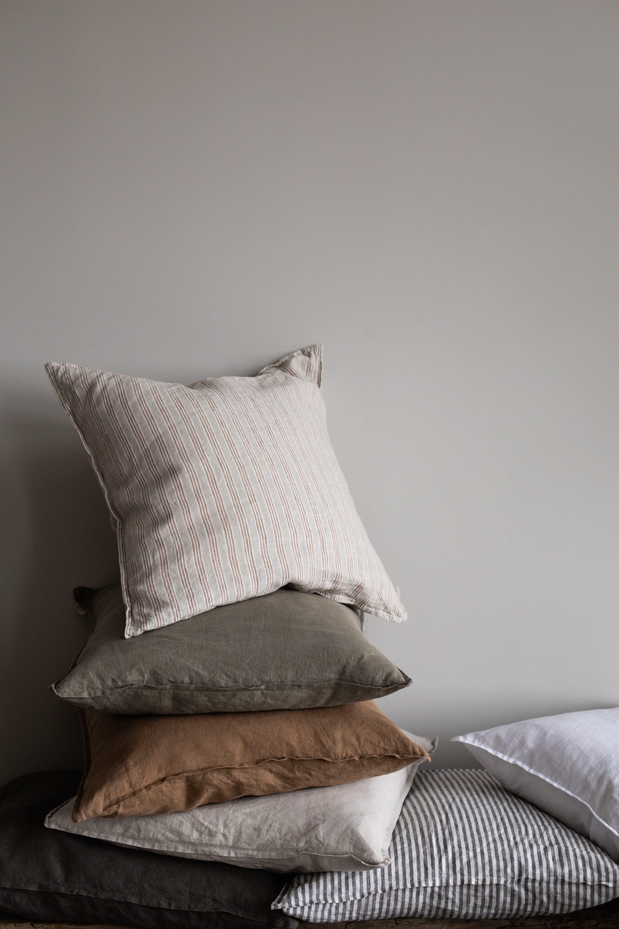 Washed Linen Cushion Cover, 50x50, grey/white